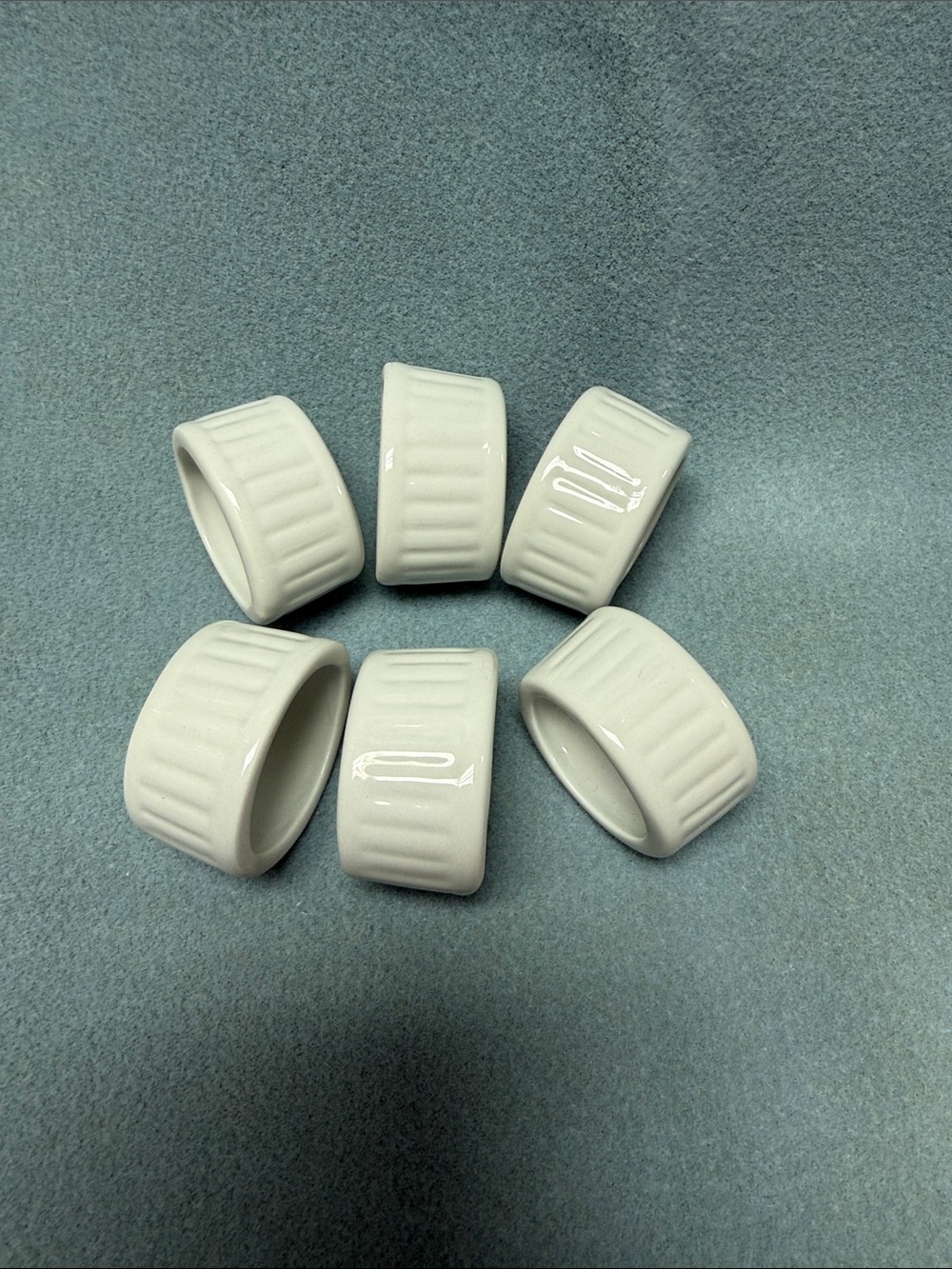 Ceramic White Ribbed Napkin Rings - Set of 6